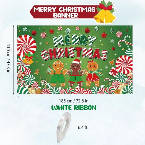 Christmas Backdrop, 72.8" X 43.3" Candy Cane Gingerbread Man Merry Christmas Banner Christmas Photo Backdrop Xmas Photography Background Photo Props for Winter New Year Christmas Party Decor in Saudi Arabia