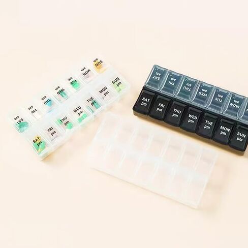 Large Pill Organizer, Weekly Portable Pill Dispenser Reminder, Travel Daily Pill Case Box Holder, Medication Planner for Vitamin, Medicine, Fish Oil, Supplements, 14 Compartment, Transparent in Kuwait