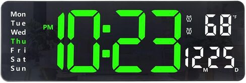 Plumeet Digital Wall Clock, 16’’ Large LED Wall Clock with Remote Control, Big Digits, Auto-Dimming, 2 Alarm, Silent Wall Clock Show Date Week Temp (Include Adapter), Blue in Kuwait