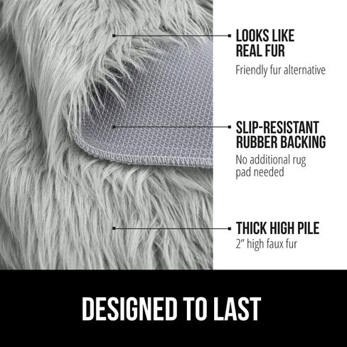 Gorilla Grip Fluffy Faux Fur Rug, 4x6, Machine Washable Soft Furry Area Rugs, Rubber Backing, Plush Floor Carpets for Baby Nursery, Bedroom, Living Room Shag Carpet, Luxury Home Decor, Light Gray in Saudi Arabia