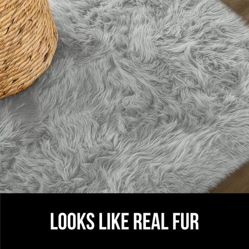 Gorilla Grip Fluffy Faux Fur Rug, 4x6, Machine Washable Soft Furry Area Rugs, Rubber Backing, Plush Floor Carpets for Baby Nursery, Bedroom, Living Room Shag Carpet, Luxury Home Decor, Light Gray in Saudi Arabia