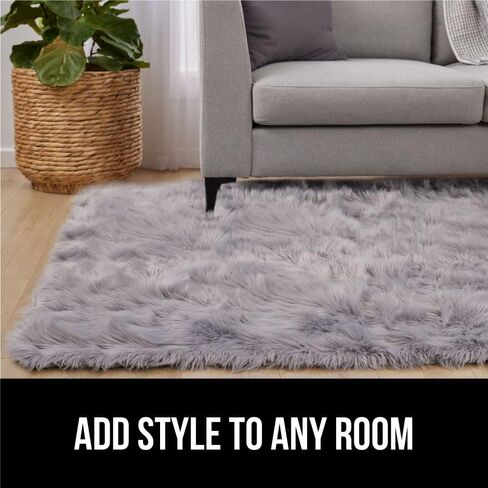Gorilla Grip Fluffy Faux Fur Rug, 4x6, Machine Washable Soft Furry Area Rugs, Rubber Backing, Plush Floor Carpets for Baby Nursery, Bedroom, Living Room Shag Carpet, Luxury Home Decor, Light Gray in Saudi Arabia