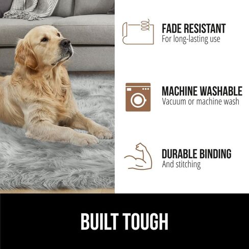 Gorilla Grip Fluffy Faux Fur Rug, 4x6, Machine Washable Soft Furry Area Rugs, Rubber Backing, Plush Floor Carpets for Baby Nursery, Bedroom, Living Room Shag Carpet, Luxury Home Decor, Light Gray in Saudi Arabia