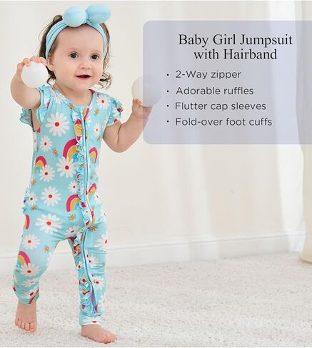 Baby Girl Bamboo Viscose Ruffle Romper Zipper Jumpsuit, Footless, Cap Sleeve Infant Clothes in Kuwait