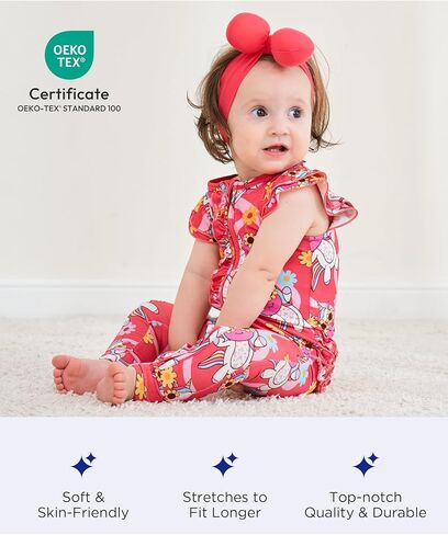 Baby Girl Bamboo Viscose Ruffle Romper Zipper Jumpsuit, Footless, Cap Sleeve Infant Clothes in Kuwait