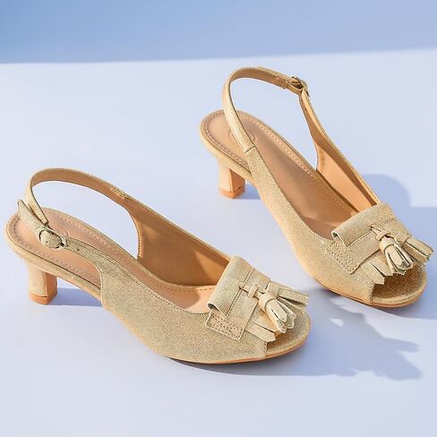 kkdom Women Comfort Tassels Fish Mouth Fashion Kitten Heels Pump Shoes in Saudi Arabia