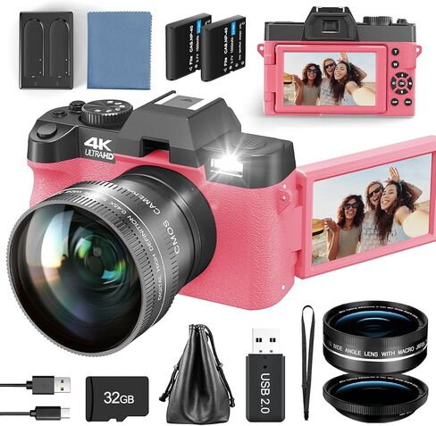 Digital Cameras for Photography 13MP Travel Photography & YouTube Vlogging Camera with Digital Zoom, Includes 32GB SD Card and Wide Angle Macro Lens-S100-WM-PK-vine3 in Saudi Arabia