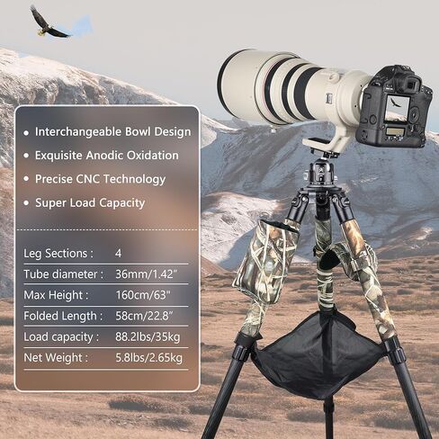 حامل ثلاثي من ألياف الكربون عالي التحمل، حامل ثلاثي للكاميرا ARTCISE AS88C مع محول وعاء 75 مم، وأغطية الساق، ووسادة الكتف، وحامل زجاجة مياه وحقيبة حجرية، أقصى تحميل 77 رطل/35 كجم (أصفر) (حجم صغير AS90C) in Kuwait