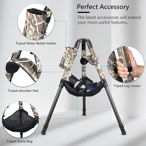 حامل ثلاثي من ألياف الكربون عالي التحمل، حامل ثلاثي للكاميرا ARTCISE AS88C مع محول وعاء 75 مم، وأغطية الساق، ووسادة الكتف، وحامل زجاجة مياه وحقيبة حجرية، أقصى تحميل 77 رطل/35 كجم (أصفر) (حجم صغير AS90C) in Kuwait