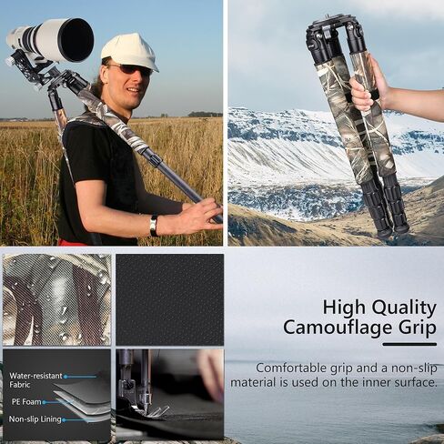 حامل ثلاثي من ألياف الكربون عالي التحمل، حامل ثلاثي للكاميرا ARTCISE AS88C مع محول وعاء 75 مم، وأغطية الساق، ووسادة الكتف، وحامل زجاجة مياه وحقيبة حجرية، أقصى تحميل 77 رطل/35 كجم (أصفر) (حجم صغير AS90C) in Kuwait