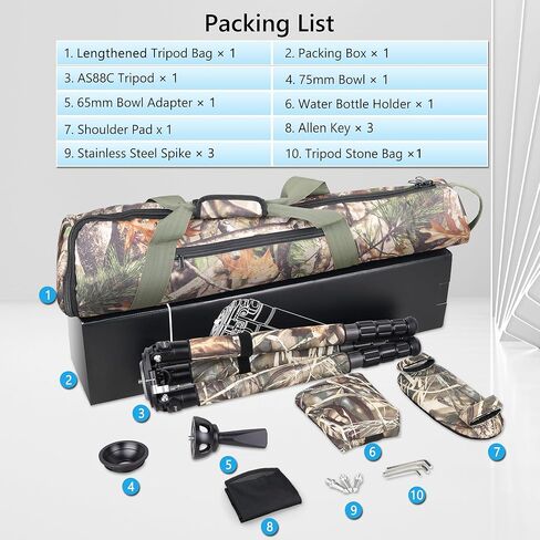 حامل ثلاثي من ألياف الكربون عالي التحمل، حامل ثلاثي للكاميرا ARTCISE AS88C مع محول وعاء 75 مم، وأغطية الساق، ووسادة الكتف، وحامل زجاجة مياه وحقيبة حجرية، أقصى تحميل 77 رطل/35 كجم (أصفر) (حجم صغير AS90C) in Kuwait