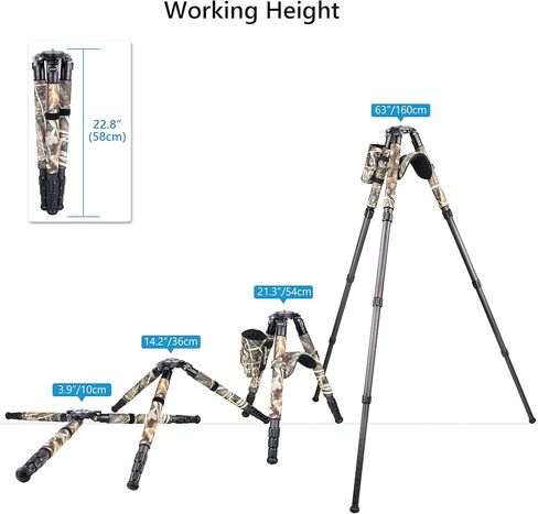 حامل ثلاثي من ألياف الكربون عالي التحمل، حامل ثلاثي للكاميرا ARTCISE AS88C مع محول وعاء 75 مم، وأغطية الساق، ووسادة الكتف، وحامل زجاجة مياه وحقيبة حجرية، أقصى تحميل 77 رطل/35 كجم (أصفر) (حجم صغير AS90C) in Kuwait