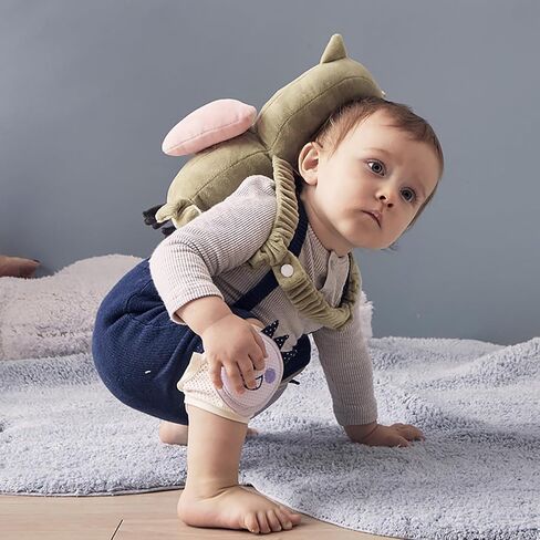Bebamour Baby Walkers Protective Toddler Adjustable Baby Head Protection Safety Pad Backpack Wear for Crawling (Green-Owl, Owl) in Saudi Arabia