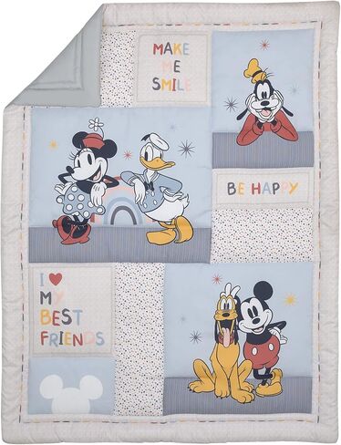 Disney Mickey and Friends Grey, Blue, Gold and Red Mickey Mouse, Minnie Mouse, Donald Duck, Pluto and Goofy 3 Piece Nursery Crib Bedding Set - Comforter, Fitted Crib Sheet and Crib Skirt in Saudi Arabia
