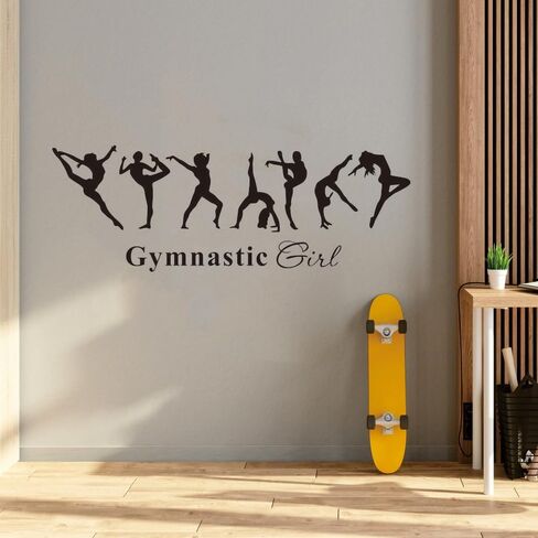 Gymnastics Girl Wall Decals - Elegant Silhouettes of Dancing Girls - Vinyl Wall Stickers for Kids Room Decor and Home Wall Art Effect Size 30"x11"inch (Black-JZY003-Gymnastic Girl) in Saudi Arabia