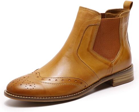 Mona flying Womens Classic Leather Chelsea Boot Ankle High Fashion Low Heel Pull on Wingtip Brogue Booties in Kuwait