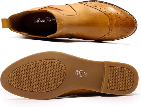 Mona flying Womens Classic Leather Chelsea Boot Ankle High Fashion Low Heel Pull on Wingtip Brogue Booties in Kuwait