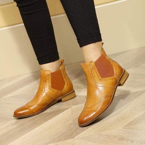 Mona flying Womens Classic Leather Chelsea Boot Ankle High Fashion Low Heel Pull on Wingtip Brogue Booties in Kuwait