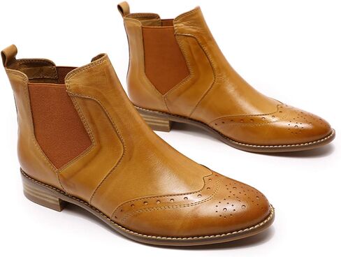 Mona flying Womens Classic Leather Chelsea Boot Ankle High Fashion Low Heel Pull on Wingtip Brogue Booties in Kuwait
