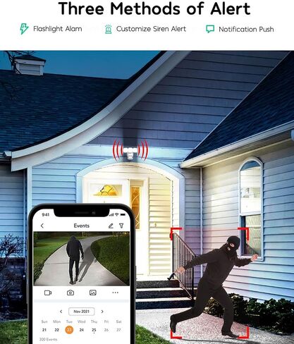 Floodlight Camera,Security Camera Outdoor,180°View, 2K HD,2.4GHz WiFi Camera with Color Night Vision/PIR Sensor/2-Way Audio/Alexa, IP65, 110dB Siren in Kuwait