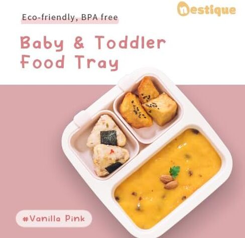 NESTIQUE Mini Plate for Baby | Non-Slip Suction Baby & Toddler Plate | BPA-Free Kids Dinnerware | Divided Design | Heat Resistant Microwave and Dishwasher Safe (Vanilla Pink) in Saudi Arabia