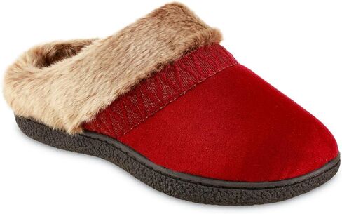 شبشب نسائي من الفرو الصناعي من Isotoner مصنوع من الفرو الصناعي للاستخدام الداخلي/الخارجي (فلفل حار، 8.5-9) in Kuwait