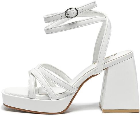 صنادل نسائية من Amoji بكعب سميك وكعب سميك صنادل أنيقة بكعب سميك وكعب سميك وحفلات الزفاف 305 مقاس أبيض 7.5 للسيدات in Kuwait