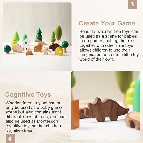 16 Pcs Wooden Stacking Blocks for Toddlers, Wooden Montessori House & Dinosaur Toys, Various Sizes Learning Educational Mini Trees, Forest Tree Ornaments Toys Set for Craft & Home Decor Accessories in Saudi Arabia