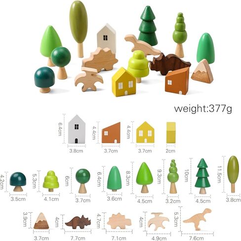 16 Pcs Wooden Stacking Blocks for Toddlers, Wooden Montessori House & Dinosaur Toys, Various Sizes Learning Educational Mini Trees, Forest Tree Ornaments Toys Set for Craft & Home Decor Accessories in Saudi Arabia