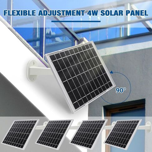 4 قطع من الألواح الشمسية لكاميرا الأمان لشحن الألواح الشمسية للكاميرا اللاسلكية، لوحة شمسية قابلة للتعديل للتركيب IP67 مقاومة للماء متوافقة مع كاميرا DC 5 فولت USB أو منفذ USB-C (أبيض، 8 واط) in Kuwait