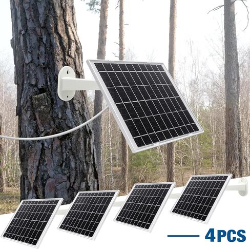 4 قطع من الألواح الشمسية لكاميرا الأمان لشحن الألواح الشمسية للكاميرا اللاسلكية، لوحة شمسية قابلة للتعديل للتركيب IP67 مقاومة للماء متوافقة مع كاميرا DC 5 فولت USB أو منفذ USB-C (أبيض، 8 واط) in Kuwait