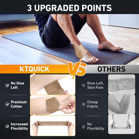 Kinesiology Tape for Ankle, KTQUICK 12 Count Ankle Tape Precut, Original Cotton Waterproof & Breathable, Enhance Elastic Kinesiology Athletic Tape for Ankle Support and Muscle to More Sports in Kuwait