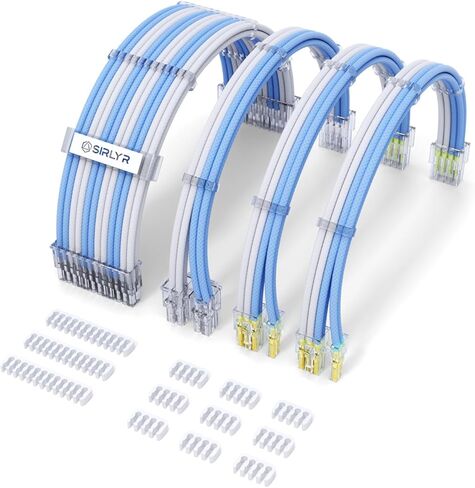 Sirlyr PSU Cables,PC Cable Extension Mod,Customized Easy Management Power Supply Cable - 1x24Pin ATX / 1x8 (4+4) Pin EPS / 2x8 (6+2) Gold-Plated Pin GPU,RTX 4060 4070 Case,Gray White 4 Kits in Saudi Arabia