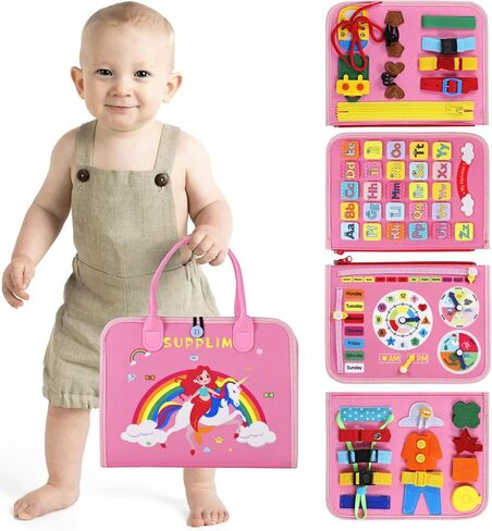 Supplim Busy Board Montessori Toy for Toddlers 1 2 3 4 5 Years Old - Educational Activity Sensory Board Preschool Learning Fine Motor Skills Toys, Toddler Travel Toy for Plane Car, Gift for Boys Girls in Saudi Arabia