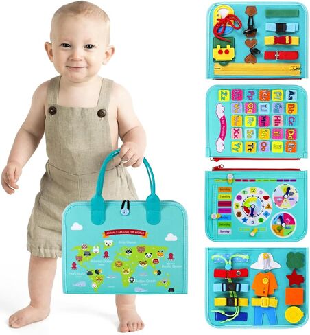 Supplim Busy Board Montessori Toy for Toddlers 1 2 3 4 5 Years Old - Educational Activity Sensory Board Preschool Learning Fine Motor Skills Toys, Toddler Travel Toy for Plane Car, Gift for Boys Girls in Saudi Arabia