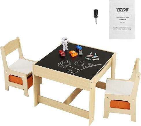 VEVOR Kids Table and Chair Set, 3 in 1 Wooden Kids Table with Storage Drawer, Toddler Activity Play Table with Detachable Tabletop, Kids Table for Children Art, Craft, Eating, Reading, Learning in Saudi Arabia