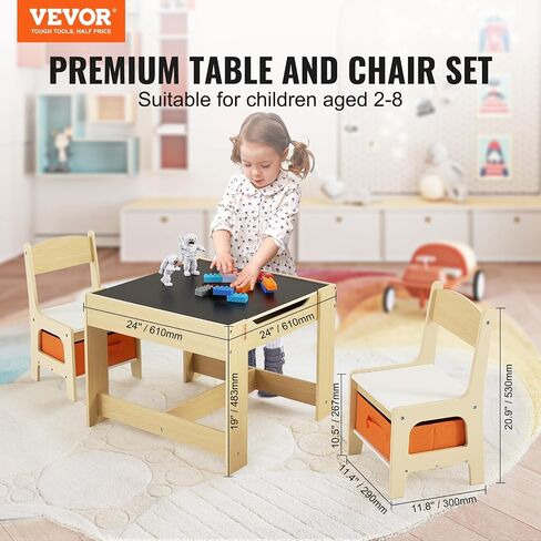 VEVOR Kids Table and Chair Set, 3 in 1 Wooden Kids Table with Storage Drawer, Toddler Activity Play Table with Detachable Tabletop, Kids Table for Children Art, Craft, Eating, Reading, Learning in Saudi Arabia