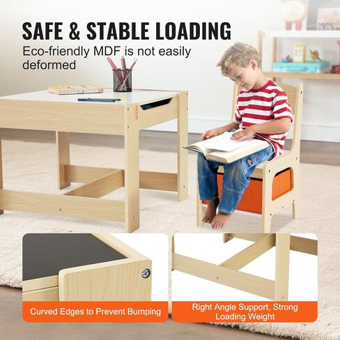 VEVOR Kids Table and Chair Set, 3 in 1 Wooden Kids Table with Storage Drawer, Toddler Activity Play Table with Detachable Tabletop, Kids Table for Children Art, Craft, Eating, Reading, Learning in Saudi Arabia