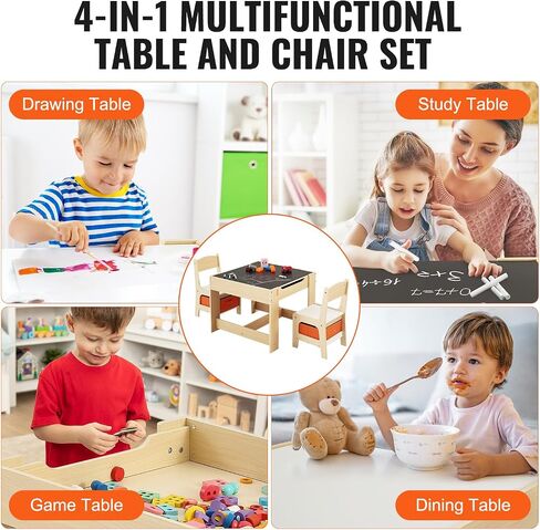 VEVOR Kids Table and Chair Set, 3 in 1 Wooden Kids Table with Storage Drawer, Toddler Activity Play Table with Detachable Tabletop, Kids Table for Children Art, Craft, Eating, Reading, Learning in Saudi Arabia