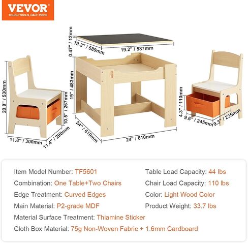 VEVOR Kids Table and Chair Set, 3 in 1 Wooden Kids Table with Storage Drawer, Toddler Activity Play Table with Detachable Tabletop, Kids Table for Children Art, Craft, Eating, Reading, Learning in Saudi Arabia