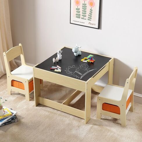 VEVOR Kids Table and Chair Set, 3 in 1 Wooden Kids Table with Storage Drawer, Toddler Activity Play Table with Detachable Tabletop, Kids Table for Children Art, Craft, Eating, Reading, Learning in Saudi Arabia