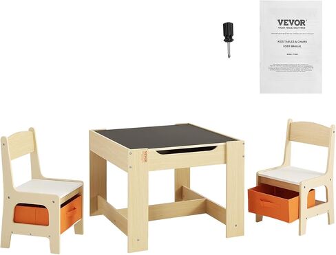 VEVOR Kids Table and Chair Set, 3 in 1 Wooden Kids Table with Storage Drawer, Toddler Activity Play Table with Detachable Tabletop, Kids Table for Children Art, Craft, Eating, Reading, Learning in Saudi Arabia