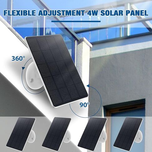 4 قطع من الألواح الشمسية لكاميرا الأمن لشحن الألواح الشمسية للكاميرا اللاسلكية، لوحة شمسية قابلة للتعديل للتركيب IP67 مقاومة للماء متوافقة مع كاميرا DC 5 فولت USB أو منفذ USB-C (أبيض، 3 واط) in Kuwait