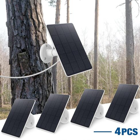 4 قطع من الألواح الشمسية لكاميرا الأمن لشحن الألواح الشمسية للكاميرا اللاسلكية، لوحة شمسية قابلة للتعديل للتركيب IP67 مقاومة للماء متوافقة مع كاميرا DC 5 فولت USB أو منفذ USB-C (أبيض، 3 واط) in Kuwait