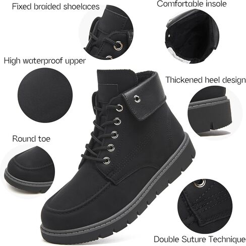 Shupua Ankle Boots for Women Black Lace Up Women's Boots Fashion Winter Hiking Boots Work Waterproof Boots for Women Combat Booties Outdoor in Kuwait