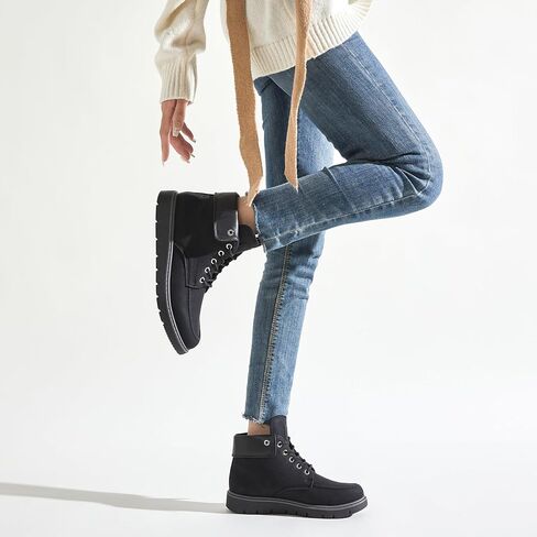 Shupua Ankle Boots for Women Black Lace Up Women's Boots Fashion Winter Hiking Boots Work Waterproof Boots for Women Combat Booties Outdoor in Kuwait