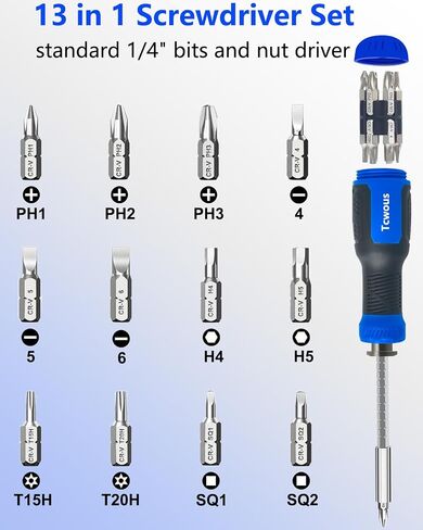 Multi Bit Screwdriver Set, 13 in 1 Screw Driver Set Kit with 1/4" Nut Driver and Flat head, Phillips, Security Torx, Hex, Square, All in One Pocket Screwdriver, Multitool Repair Tool Set in Kuwait