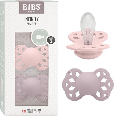 لهايات BIBS - مجموعة إنفينيتي مع حلمة متماثلة| لهاية أطفال خالية من مادة BPA | صنع في الدنمارك | مجموعة من 2 لهايات فاخرة بلون بلوسوم/ليلك داكن | الحجم 6-18 شهرا in Kuwait