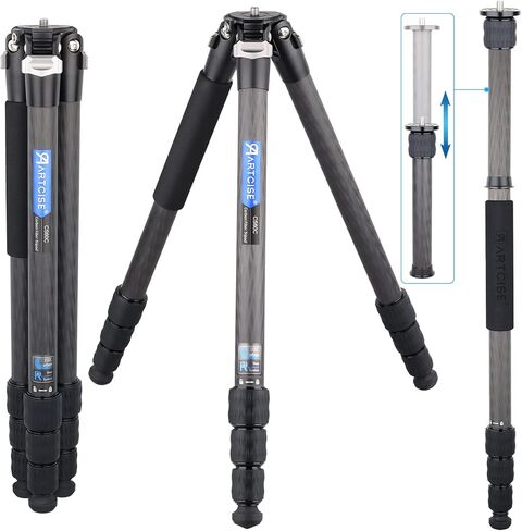 حامل ثلاثي القوائم خفيف الوزن من ألياف الكربون، حامل ثلاثي القوائم للسفر من ARTCISE حامل ثلاثي القوائم للكاميرا شديدة التحمل، حامل ثلاثي القوائم احترافي للسفر، حامل أحادي القوائم لكاميرا DSLR، كاميرا فيديو، أقصى تحميل 44 رطل (بدون رأس كروي) in Kuwait