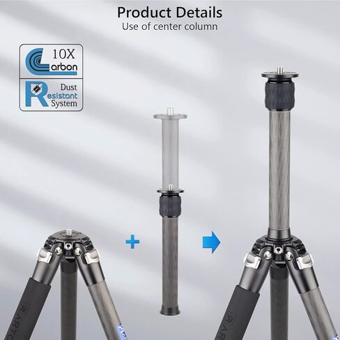 حامل ثلاثي القوائم خفيف الوزن من ألياف الكربون، حامل ثلاثي القوائم للسفر من ARTCISE حامل ثلاثي القوائم للكاميرا شديدة التحمل، حامل ثلاثي القوائم احترافي للسفر، حامل أحادي القوائم لكاميرا DSLR، كاميرا فيديو، أقصى تحميل 44 رطل (بدون رأس كروي) in Kuwait